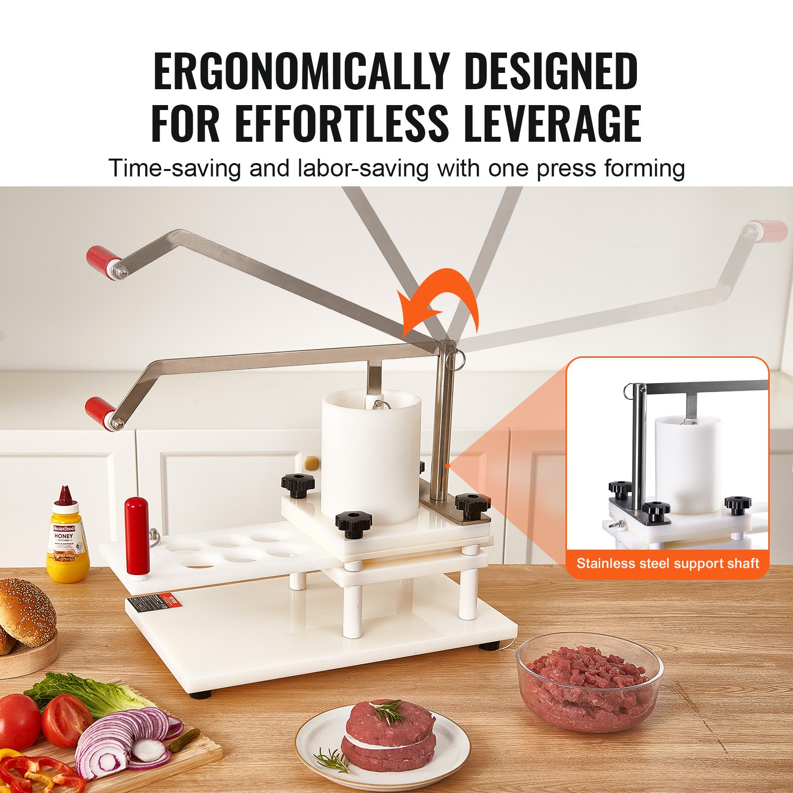 Prasa do burgerów VEVOR Commercial - Maszyna do robienia kotletów hamburgerowych 5 / 10 / 13 cm, z 10 papierami do burgerów i 2 zaciskami, profesjonalna prasa do hamburgerów wykonana ze stali nierdzewnej, idealna do przygotowywania kotletów burgerowych, akcesoria do grillowania