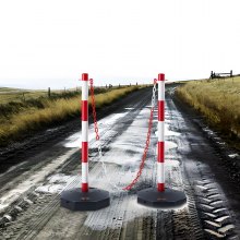 Stożki drogowe VEVOR słupki bariery drogowej 2 sztuki 285 x 285 mm podstawa stożek ostrzegawczy stożek ostrzegawczy stożek drogowy z łańcuchem, słupek prowadzący stożek słupek bariery drogowej czerwony i biały wtrysk wody i piasku