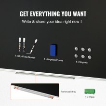 Tablica czarna VEVOR, tablica kredowa z ramą aluminiową, tablica suchościeralna 175 x 100 cm, w zestawie 1 ściereczka magnetyczna i 3 markery suchościeralne, powierzchnia czarna