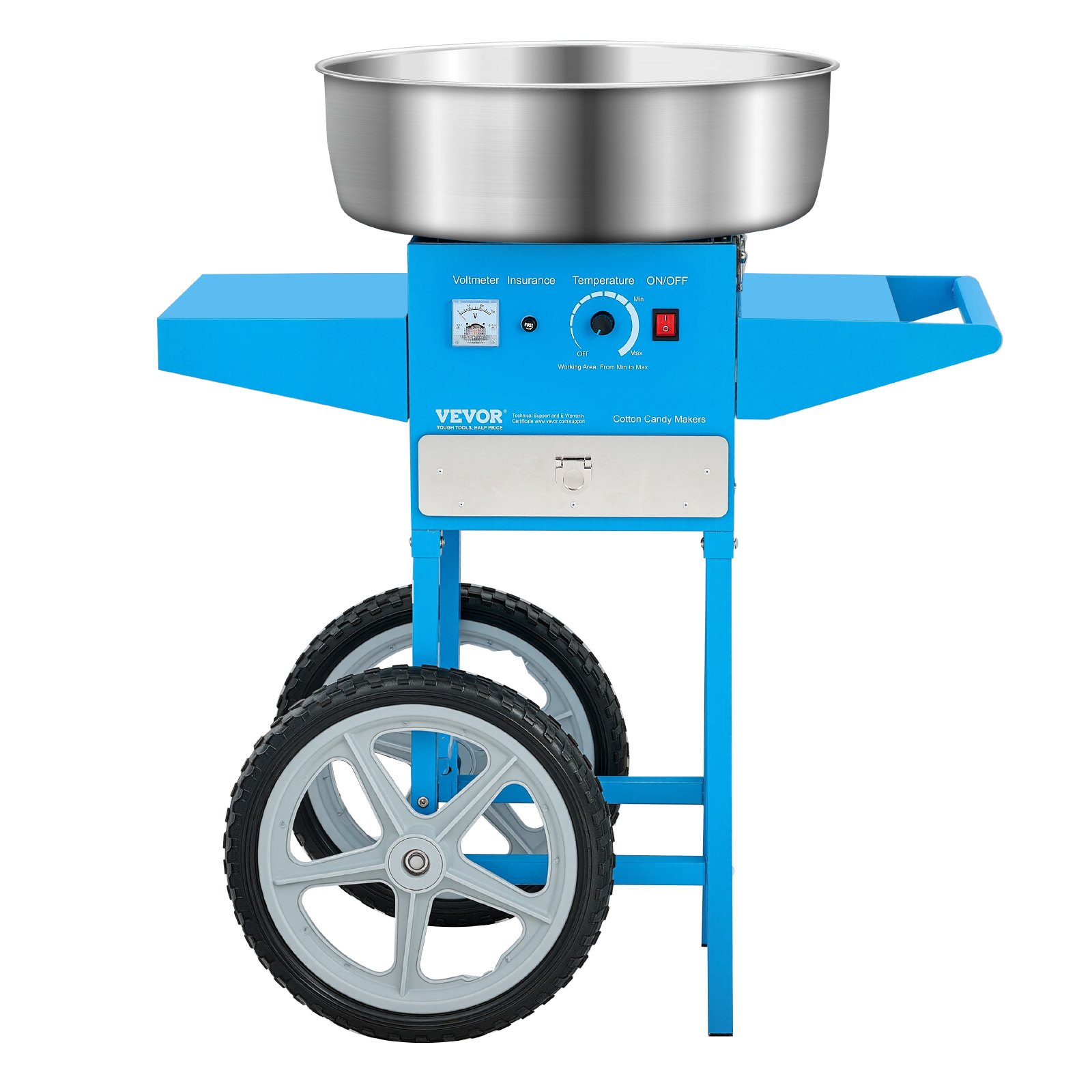 Elektryczna maszyna do waty cukrowej VEVOR, komercyjna maszyna do waty cukrowej z wózkiem (1000 W) z misą ze stali nierdzewnej o średnicy 52 cm, łyżką do cukru i szufladką, idealna na urodziny dzieci i przyjęcia rodzinne, niebieska