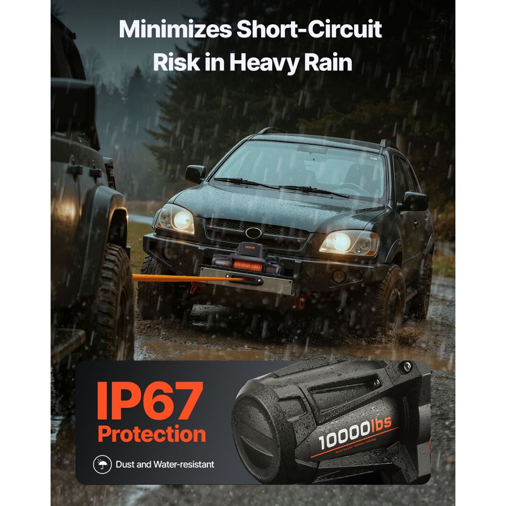 VEVOR Electric Winch, 4500 kg Load Capacity, 12V DC Truck Winch with Φ8.9 mm x 27.4 m Synthetic Rope, Wireless & Wired Remote Control, IP67 Waterproof for Towing Off-Road SUV Jeep Trailer Boat