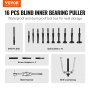 VEVOR Blind Hole Collet Bearing Ring and Seal Puller Extraction Set, Slide Hammer Pilot Insert Tool Set for Bottom Bracket Removal, 10 Adjustable Collets and Counter Holders, 16-Piece