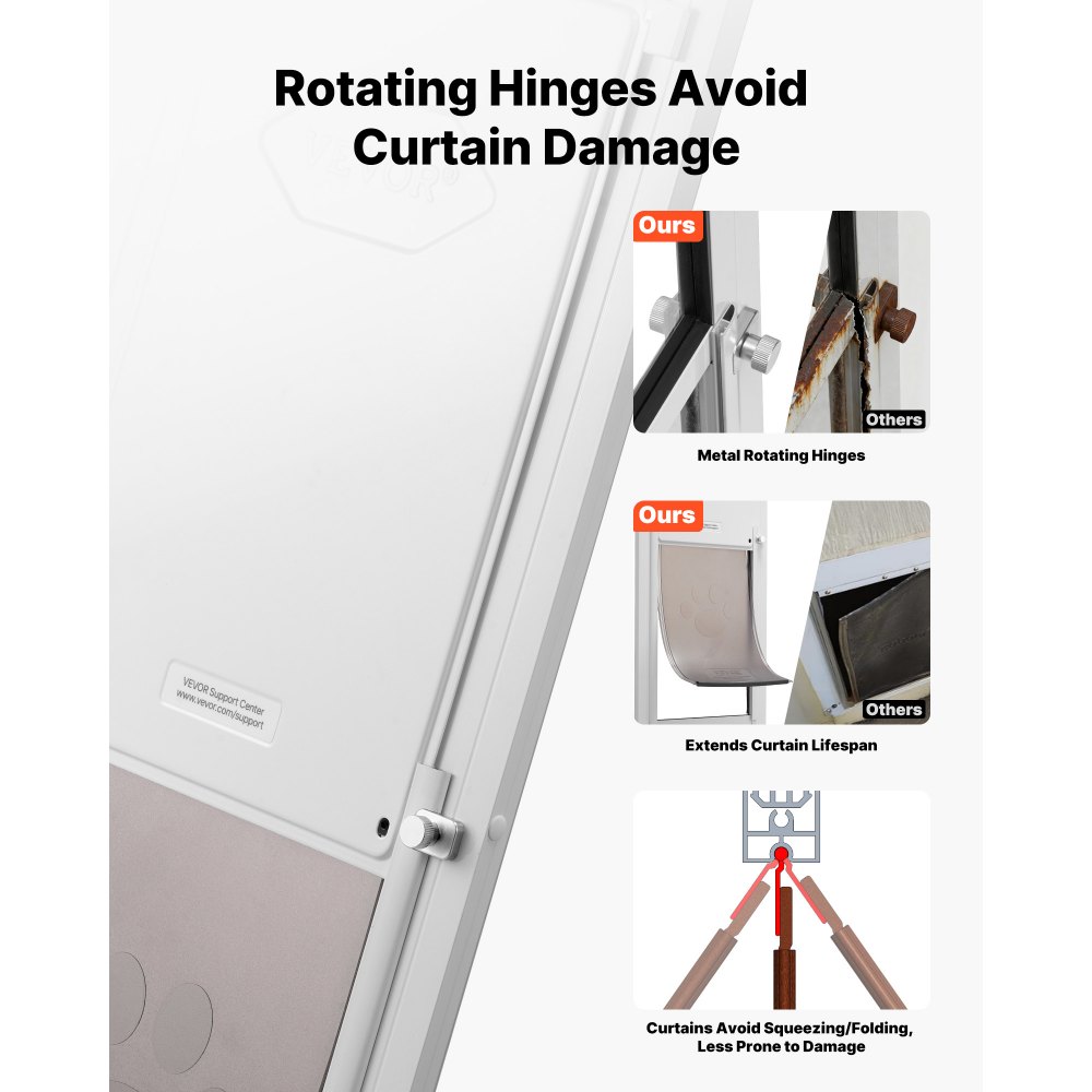 Drzwi dla zwierząt VEVOR Dog Door, do szklanych drzwi przesuwnych, regulowana wysokość 2311–2439 mm, rama ze stopu aluminium z obrotowymi metalowymi zawiasami i zamkiem, wymiary zasłony 260,4 x 412,8 mm, kolor biały