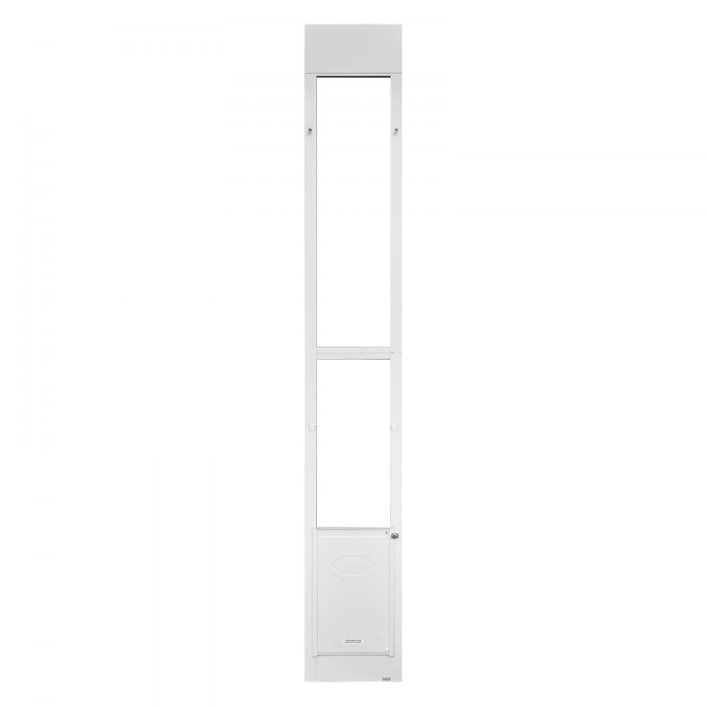 Drzwi dla zwierząt VEVOR Dog Door, do szklanych drzwi przesuwnych, regulowana wysokość 2311–2439 mm, rama ze stopu aluminium z obrotowymi metalowymi zawiasami i zamkiem, wymiary zasłony 260,4 x 412,8 mm, kolor biały
