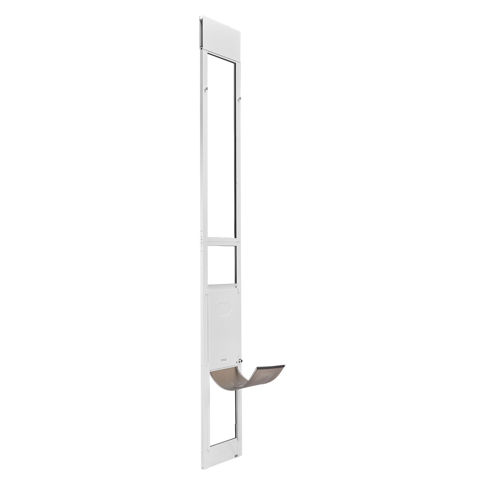 Drzwi dla zwierząt VEVOR Dog Door, do szklanych drzwi przesuwnych, regulowana wysokość 2311–2439 mm, rama ze stopu aluminium z obrotowymi metalowymi zawiasami i zamkiem, wymiary zasłony 260,4 x 412,8 mm, kolor biały