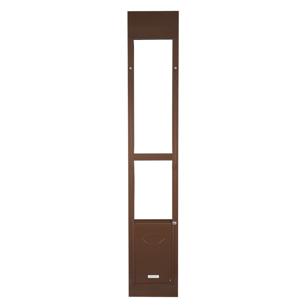 Drzwi dla zwierząt VEVOR Dog Door, do szklanych drzwi przesuwnych, regulowana wysokość 1927–2040 mm, rama ze stopu aluminium z obrotowymi metalowymi zawiasami i zamkiem, wymiary zasłony 260,4 x 412,8 mm, brązowe