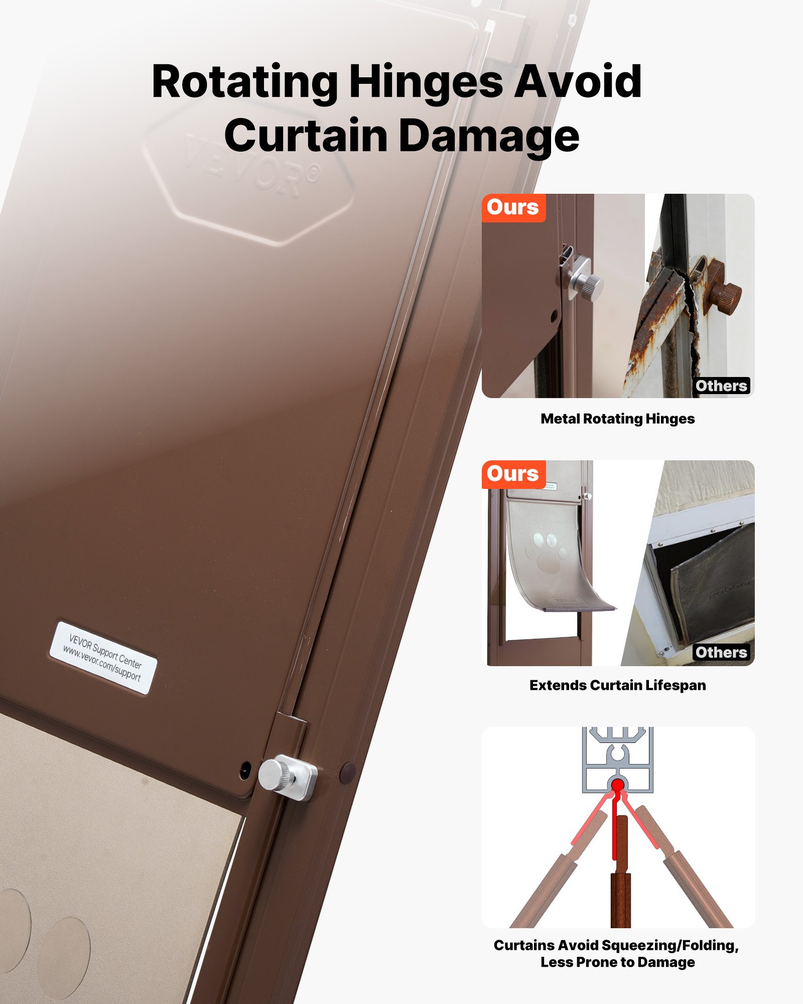 Drzwi dla zwierząt VEVOR Dog Door, do szklanych drzwi przesuwnych, regulowana wysokość 1927–2040 mm, rama ze stopu aluminium z obrotowymi metalowymi zawiasami i zamkiem, wymiary zasłony 260,4 x 412,8 mm, brązowe