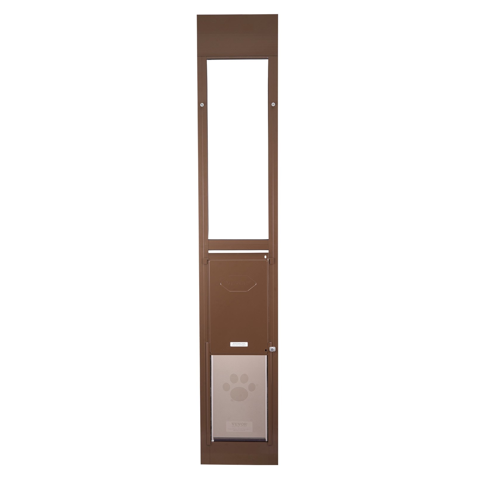 Drzwi dla zwierząt VEVOR Dog Door, do szklanych drzwi przesuwnych, regulowana wysokość 1927–2040 mm, rama ze stopu aluminium z obrotowymi metalowymi zawiasami i zamkiem, wymiary zasłony 260,4 x 412,8 mm, brązowe