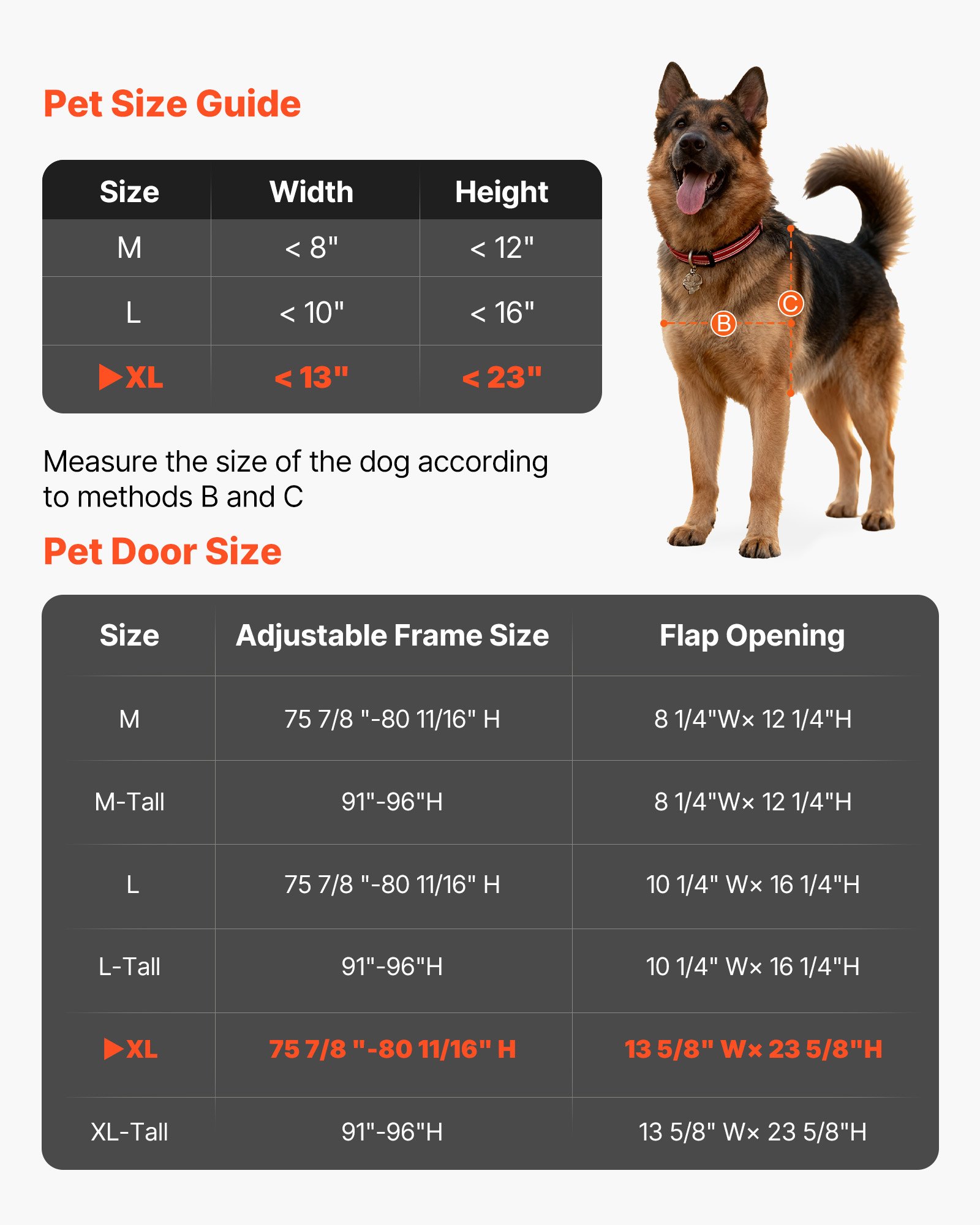 Drzwi dla zwierząt VEVOR Dog Door, do szklanych drzwi przesuwnych, regulowana wysokość 2311–2439 mm, rama ze stopu aluminium z obrotowymi metalowymi zawiasami i zamkiem, wymiary zasłony 346 x 600 mm, kolor biały