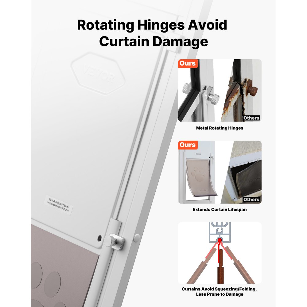 Drzwi dla zwierząt VEVOR Dog Door, do szklanych drzwi przesuwnych, regulowana wysokość 2311–2439 mm, rama ze stopu aluminium z obrotowymi metalowymi zawiasami i zamkiem, wymiary zasłony 209,6 x 311,2 mm, kolor biały