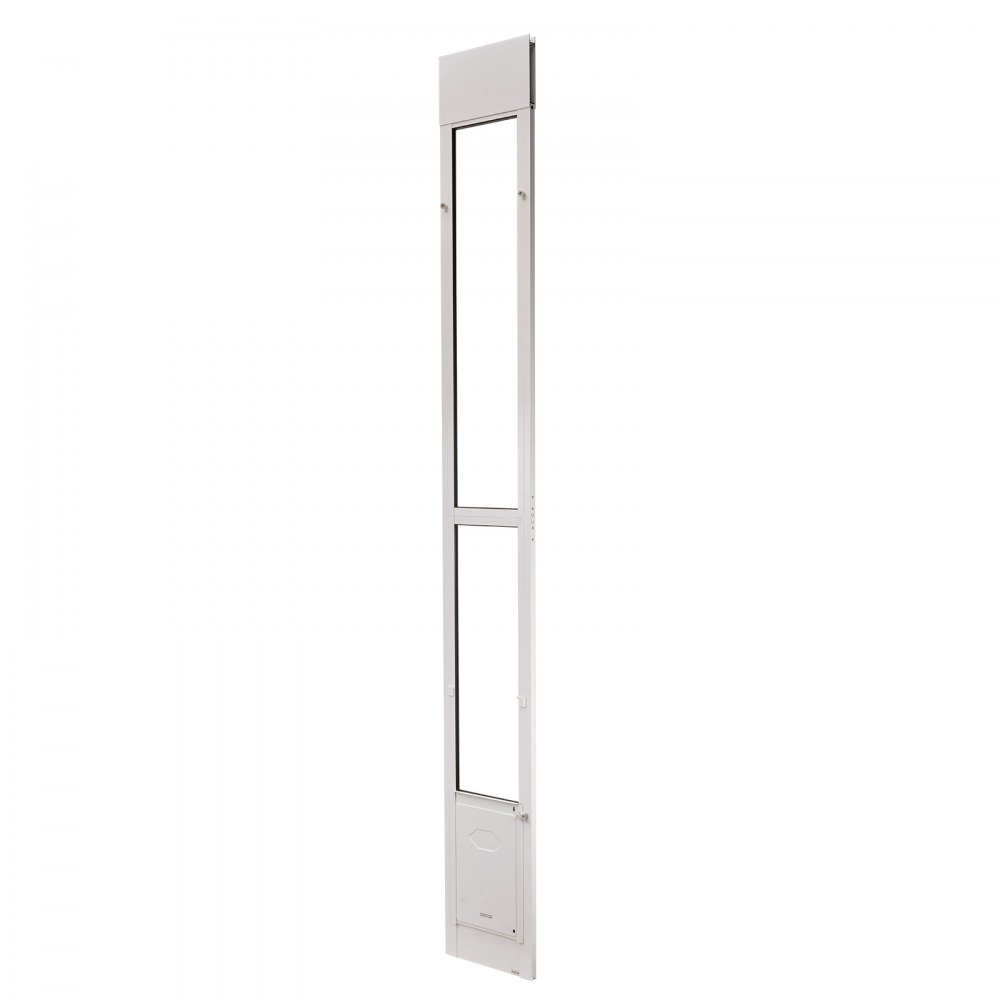 Drzwi dla zwierząt VEVOR Dog Door, do szklanych drzwi przesuwnych, regulowana wysokość 2311–2439 mm, rama ze stopu aluminium z obrotowymi metalowymi zawiasami i zamkiem, wymiary zasłony 209,6 x 311,2 mm, kolor biały