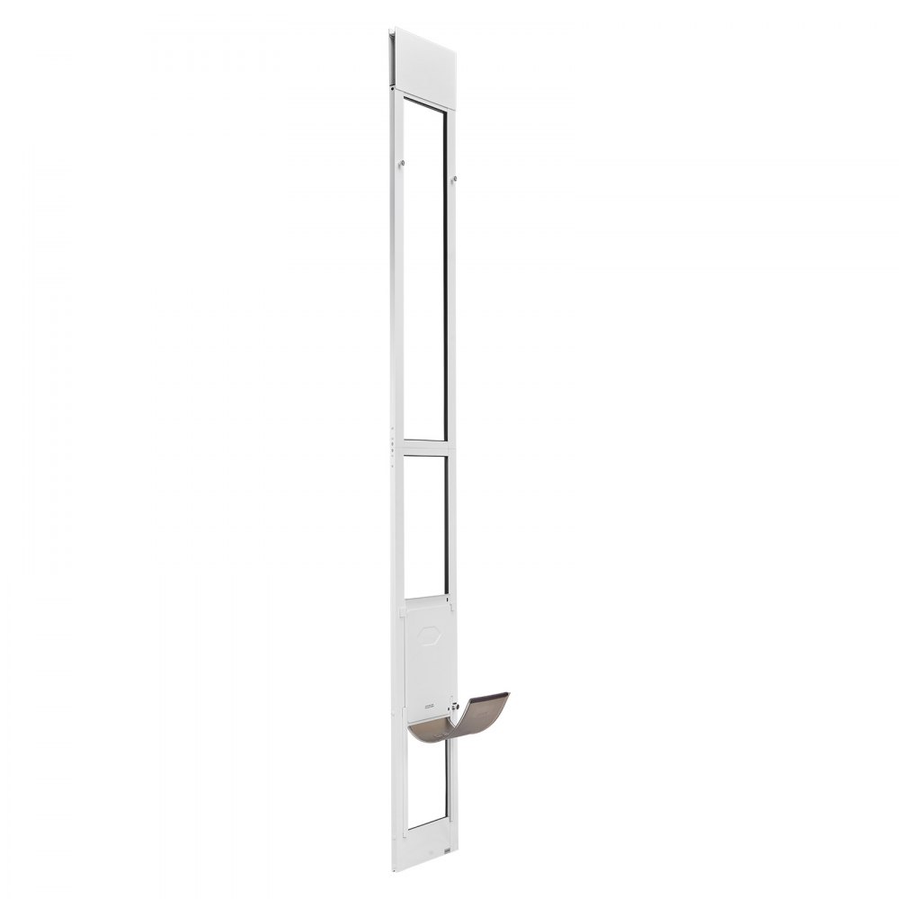 Drzwi dla zwierząt VEVOR Dog Door, do szklanych drzwi przesuwnych, regulowana wysokość 2311–2439 mm, rama ze stopu aluminium z obrotowymi metalowymi zawiasami i zamkiem, wymiary zasłony 209,6 x 311,2 mm, kolor biały