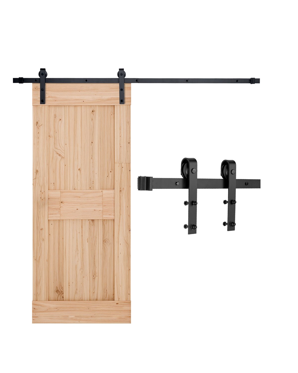 VEVOR sliding door system, 183 cm track, sliding door hardware, load capacity 150 kg, compatible with 914 mm max. width and 34.92 to 44.45 mm thickness, track & J-shaped roller, black