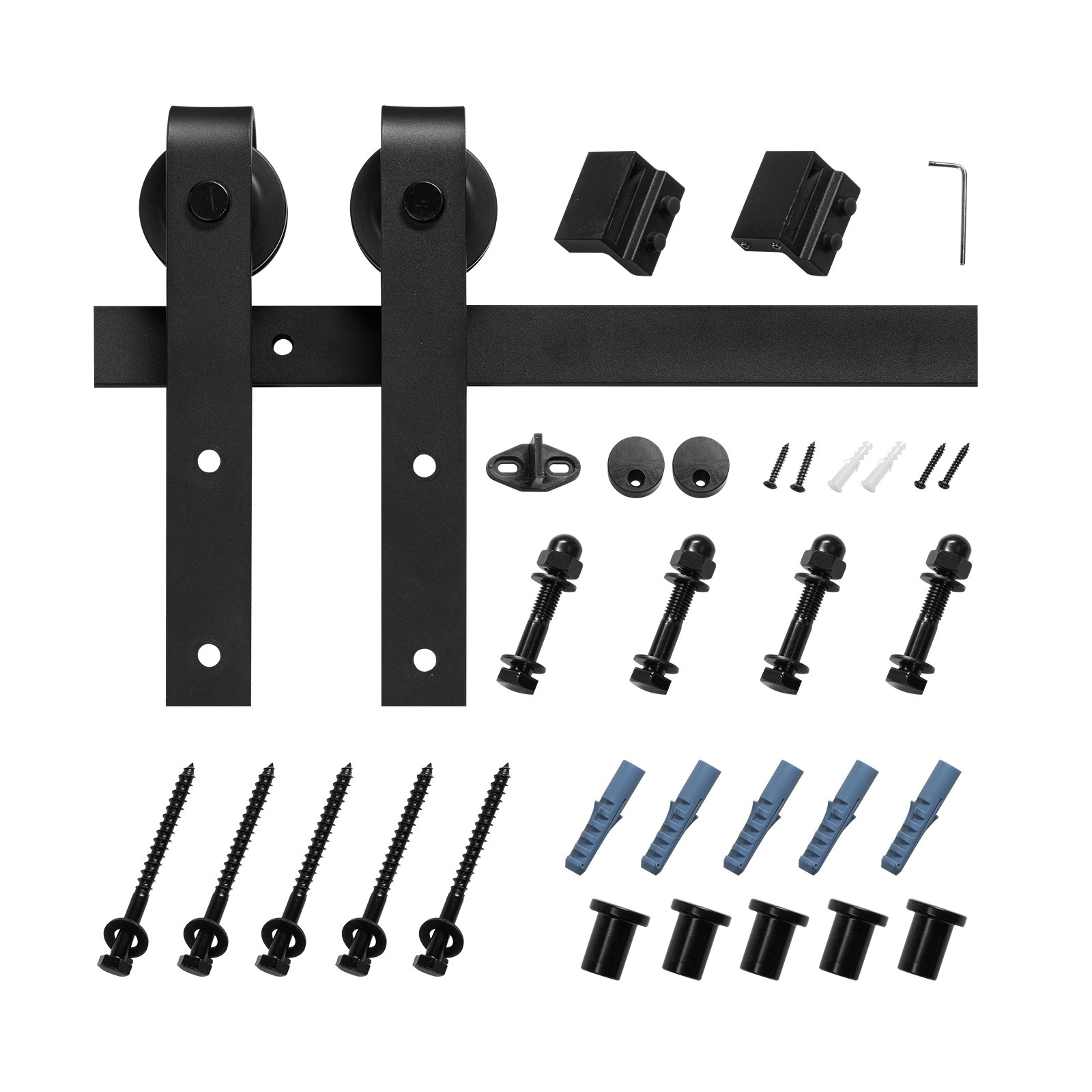 VEVOR sliding door system, 183 cm track, sliding door hardware, load capacity 150 kg, compatible with 914 mm max. width and 34.92 to 44.45 mm thickness, track & J-shaped roller, black
