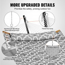 Hamak VEVOR dla 2 osób Podwójny hamak z zakrzywionym drążkiem Zdejmowana poduszka i przenośna torba do noszenia Hamak zewnętrzny Nośność 200 kg Szaro-biały wzór