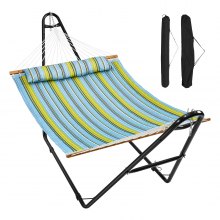 Hamak VEVOR dla 2 osób, nośność 200 kg, podwójny hamak z przenośnym stalowym stojakiem, torbą do noszenia i poduszką, wolnostojący hamak na patio na świeżym powietrzu, plaża ogrodowa
