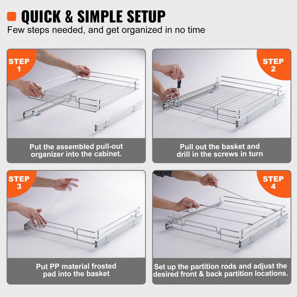 VEVOR Wysuwany stojak na przyprawy (385 x 533 x 85 mm) Szafka kuchenna z półką, wysuwana szuflada, organizer na przyprawy pod szafką, 431 x 558 x 177 mm (rozmiar montażowy)
