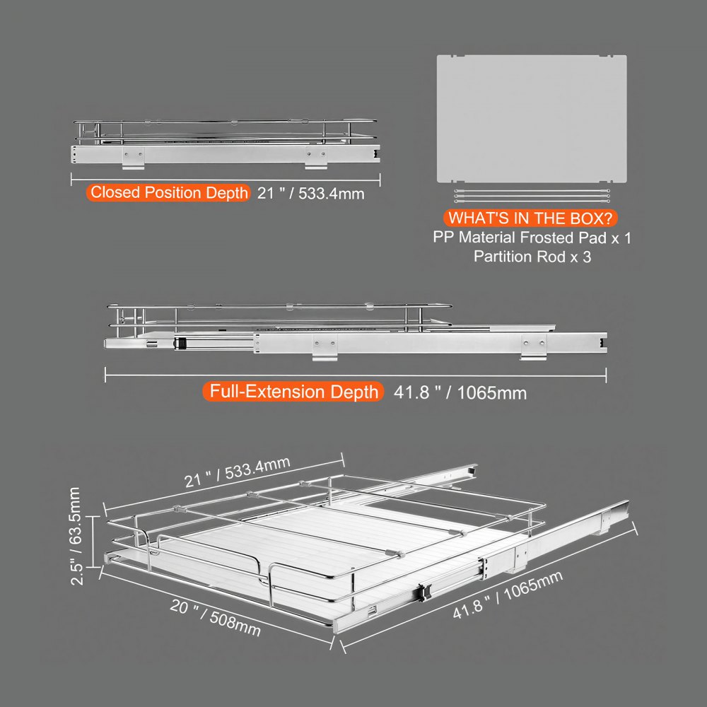 VEVOR Wysuwany stojak na przyprawy (537 x 533 x 85 mm) Szafka kuchenna z półką, wysuwana szuflada, organizer na przyprawy pod szafką, 584 x 558 x 177 mm (rozmiar montażowy)