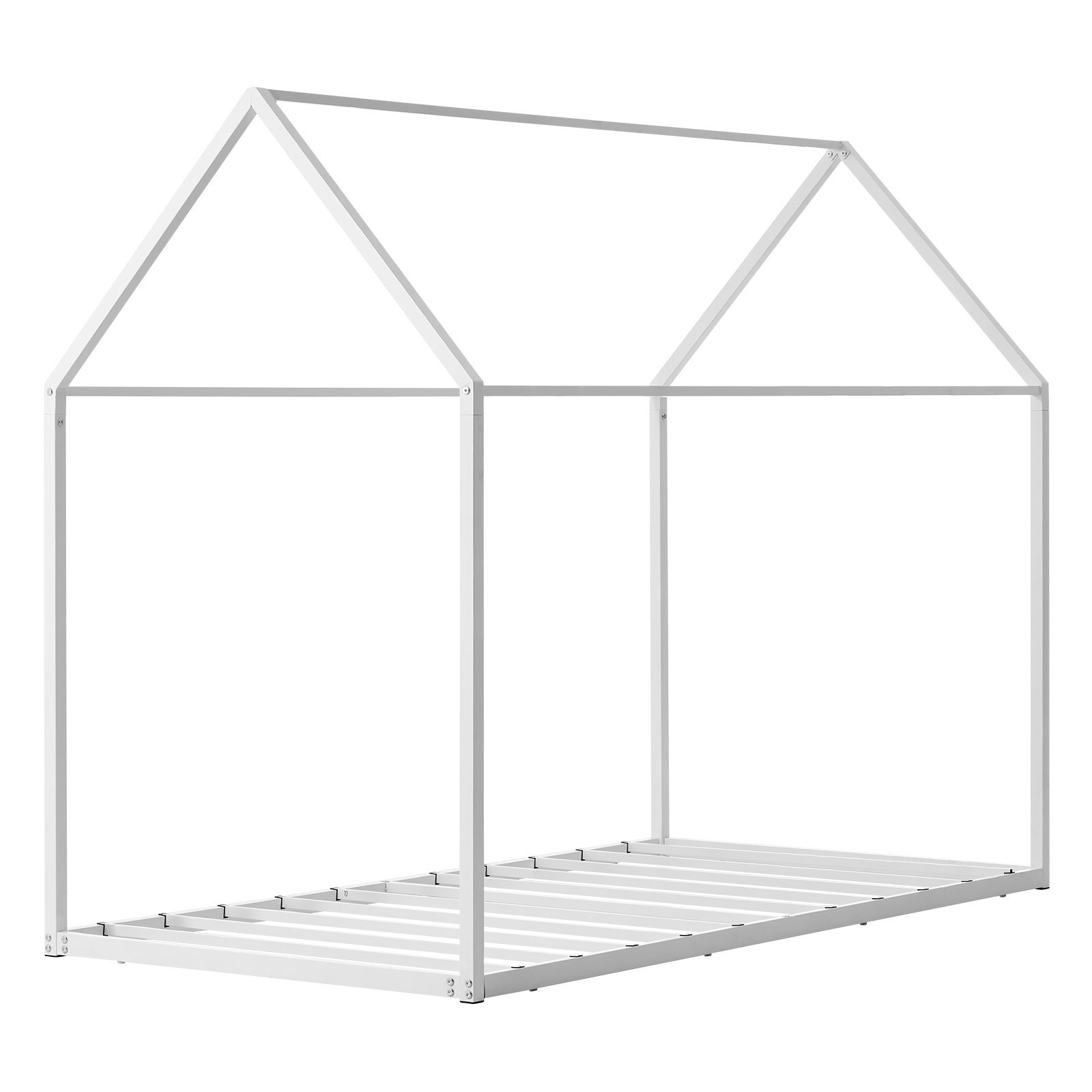 VEVOR Rama łóżka House Bed Frame, rozmiar podwójny, metalowa rama łóżka podłogowego z dachem, biała