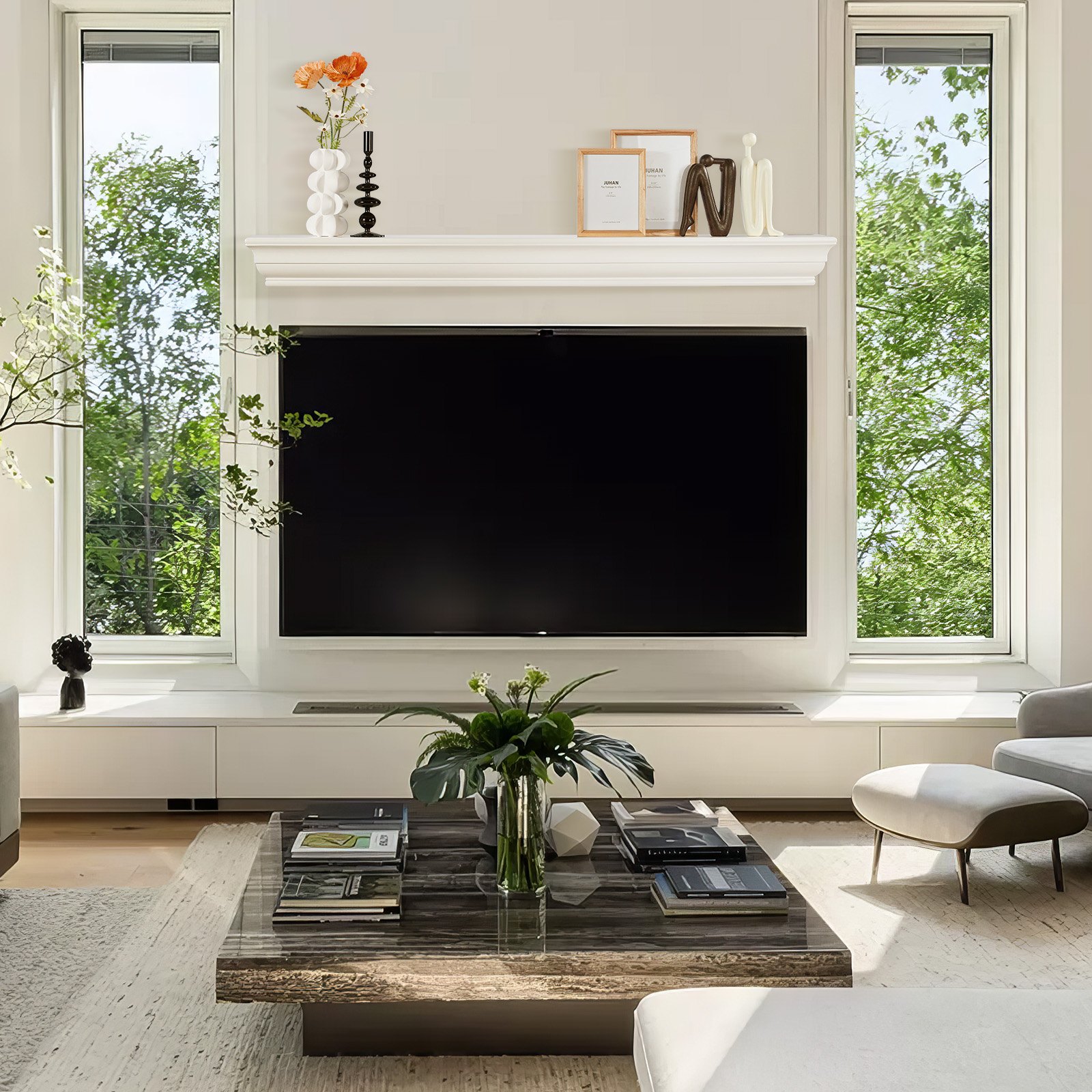 Kominek VEVOR, 72 x 8 x 5 cali, udźwig 50 funtów, naturalny drewniany kominek nad kominkiem, wisząca półka w stylu rustykalnym do montażu na ścianie, ręcznie robiony drewniany kominek do dekoracji ściennej, biały