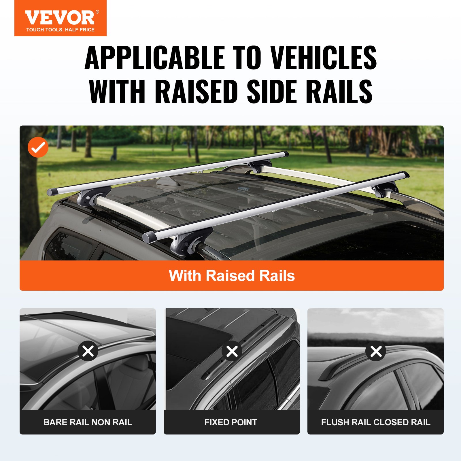 VEVOR Universal Roof Rack, Aluminum Crossbars for Cars, 90 kg Load Capacity, for Raised Side Rails with Gap, Suitable for Roof Beam Inner Distance 19-116 cm, Tube Diameter 28-68 mm