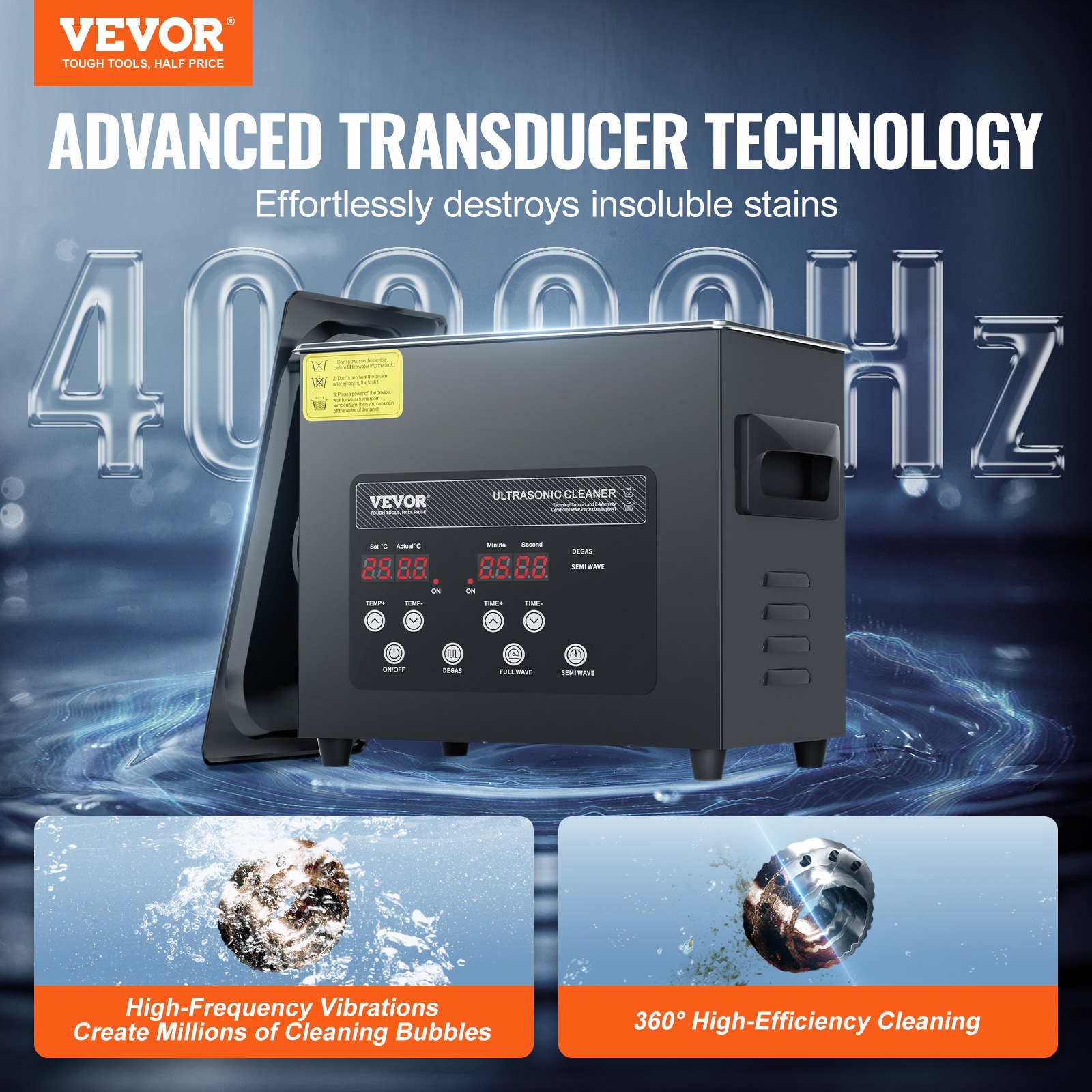 VEVOR 3L Ultradźwiękowy środek czyszczący 120 W Cyfrowy ultradźwiękowy środek czyszczący z trybem delikatnym i ulepszonym odgazowywaniem, 40 kHz Przemysłowy środek czyszczący do biżuterii z grzałką i timerem, do okularów i zegarków Czarny
