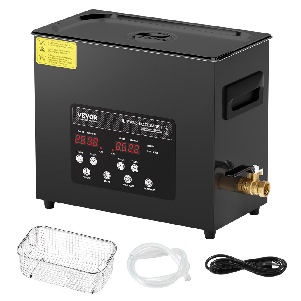 VEVOR 6L Ultradźwiękowy środek czyszczący 180 W Cyfrowy ultradźwiękowy środek czyszczący z trybem delikatnym i ulepszonym odgazowywaniem, 40 kHz Przemysłowy środek czyszczący do biżuterii z grzałką i timerem, do okularów i zegarków