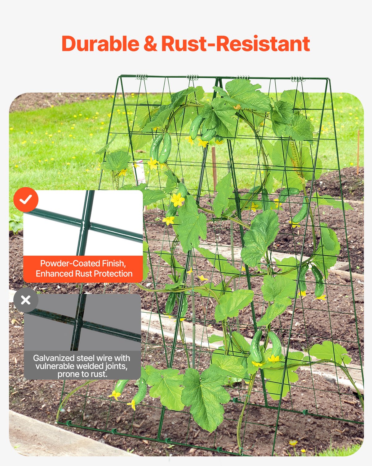 VEVOR Trellis for Climbing Plants, 117x84 cm, Foldable Plant Support Set with Plant Clips, Metal Climbing Aid for Raised Beds, Outdoor Plant Support for Tomatoes, Pumpkins, Vegetables