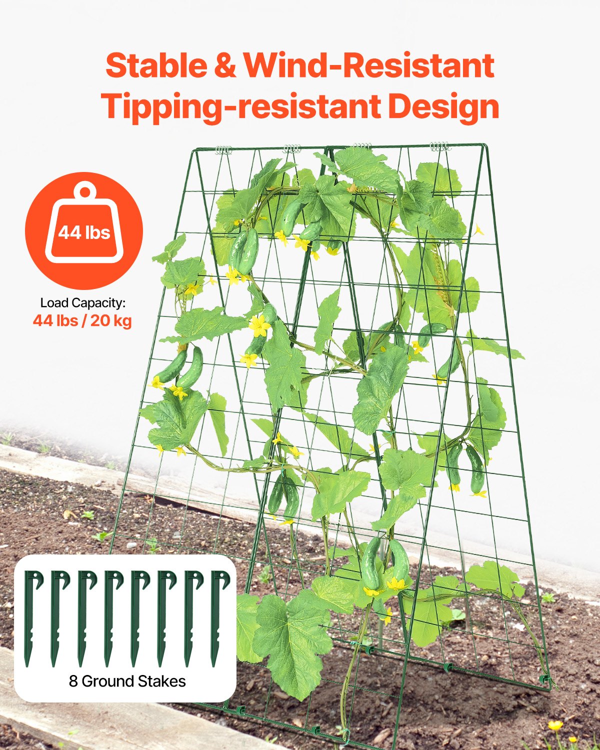 VEVOR Trellis for Climbing Plants, 117x84 cm, Foldable Plant Support Set with Plant Clips, Metal Climbing Aid for Raised Beds, Outdoor Plant Support for Tomatoes, Pumpkins, Vegetables