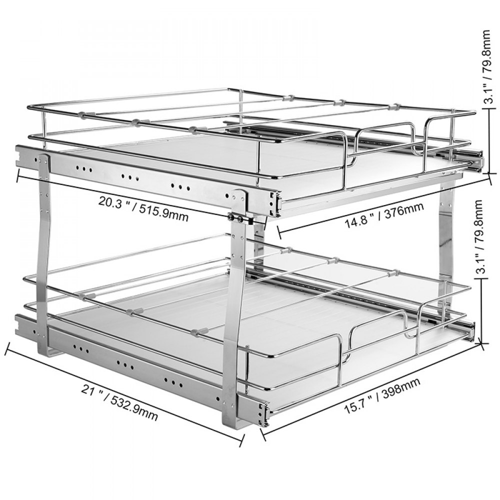 VEVOR Wysuwany stojak na przyprawy (431 x 533 x 383 mm) Szafka kuchenna z półką, wysuwana szuflada, organizer na przyprawy pod szafką, 470 x 558 x 457 mm (rozmiar montażowy)