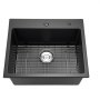 VEVOR 63 cm Kitchen Sink Workstation, Top Mount Granite Sinks, Drop-In Single Bowl Farmhouse Basin with Multiple Accessories, Household Dishwasher Sinks for RV, Prep Kitchen, and Bar (Black)