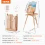 Sztaluga malarska VEVOR French Easel o szerokości do 86,36 cm, składana, bukowa, z szufladą, paletą i paskiem, z regulacją kąta i wysokości, przenośna sztaluga do malowania artystycznego