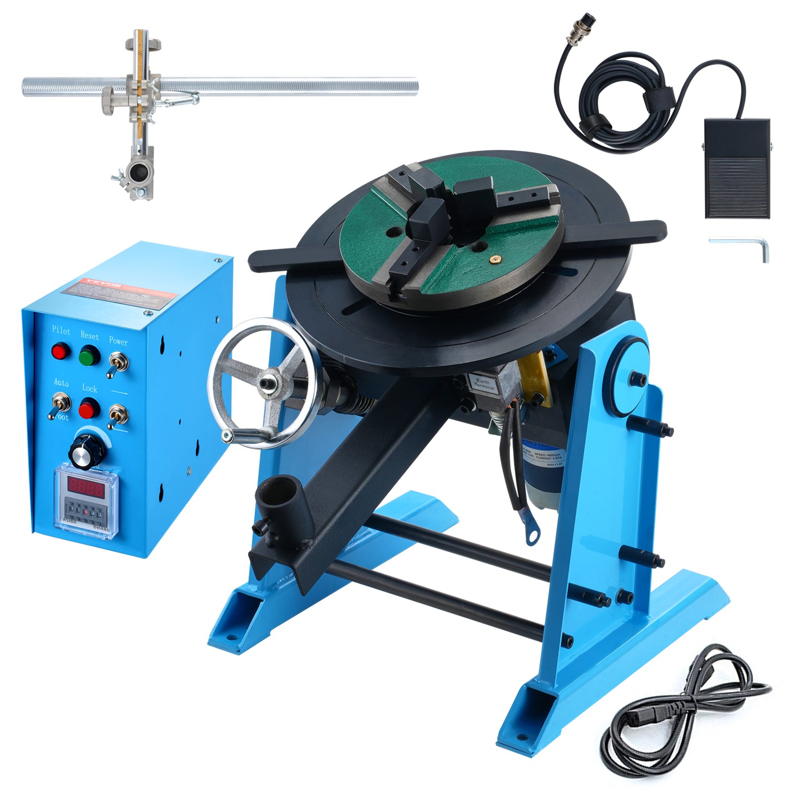 Obrotowy stół spawalniczy VEVOR 80 W, pozycjoner spawalniczy, manipulator 1-12 obr./min, 30 kg (poziomo) / 15 kg (pionowo), stół obrotowy, kąt nachylenia 0-90°, uchwyt trójszczękowy KD200 do cięcia, szlifowania i montażu