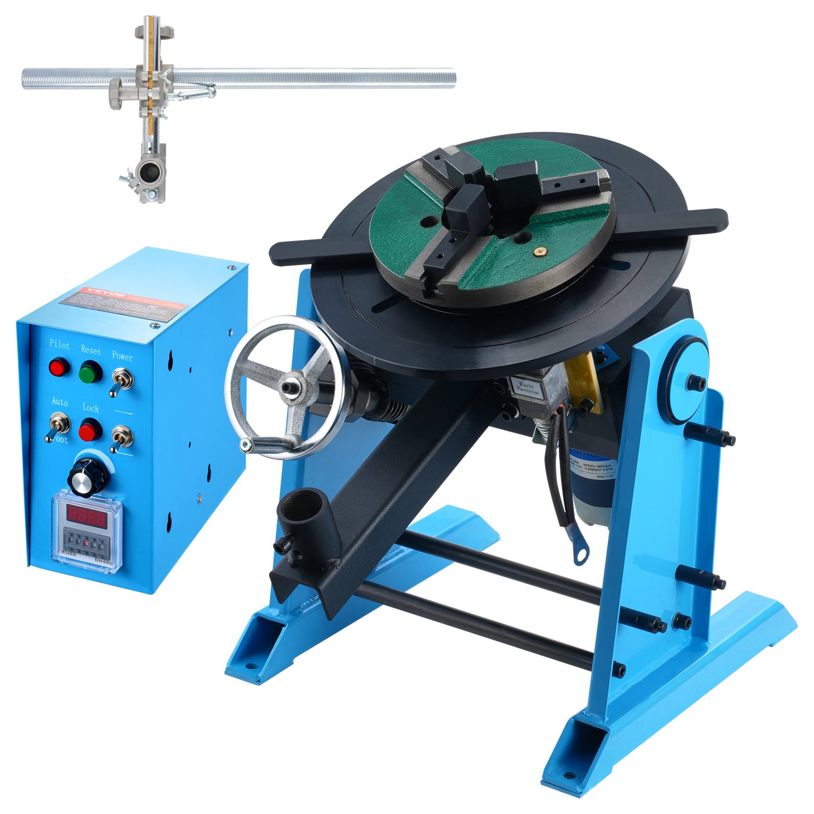 Obrotowy stół spawalniczy VEVOR 80 W, pozycjoner spawalniczy, manipulator 1-12 obr./min, 30 kg (poziomo) / 15 kg (pionowo), stół obrotowy, kąt nachylenia 0-90°, uchwyt trójszczękowy KD200 do cięcia, szlifowania i montażu