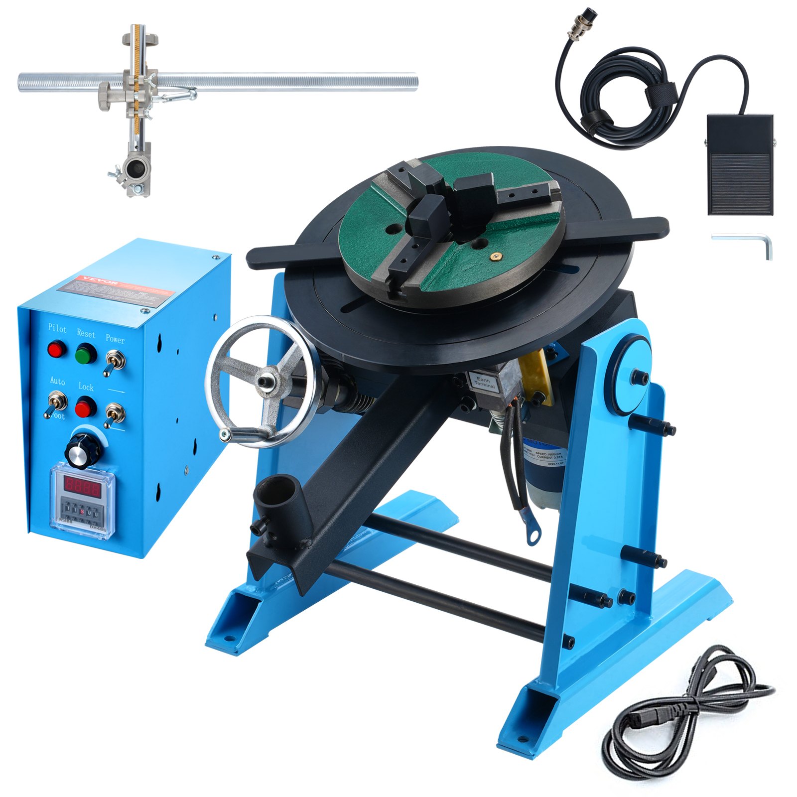 Obrotowy stół spawalniczy VEVOR 80 W, pozycjoner spawalniczy, manipulator 1-12 obr./min, 30 kg (poziomo) / 15 kg (pionowo), stół obrotowy, kąt nachylenia 0-90°, uchwyt trójszczękowy KD200 do cięcia, szlifowania i montażu