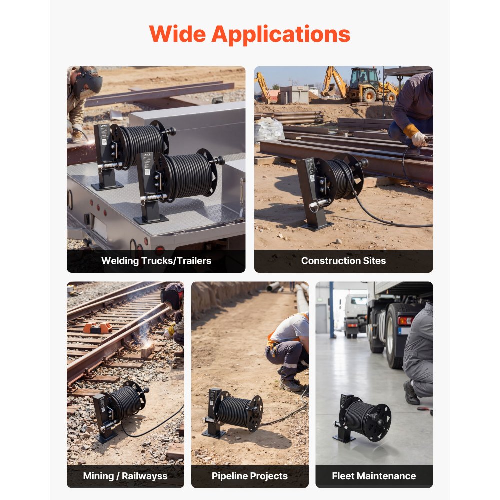 VEVOR 2 szt. Bęben na kabel spawalniczy, bęben na wąż z 2 pustymi bębnami na wąż spawalniczy 38,1 m 70 mm² i 45,1 m 50 mm², ręczny stalowy bęben na kabel spawalniczy z blokadą na przemysłowe place budowy.