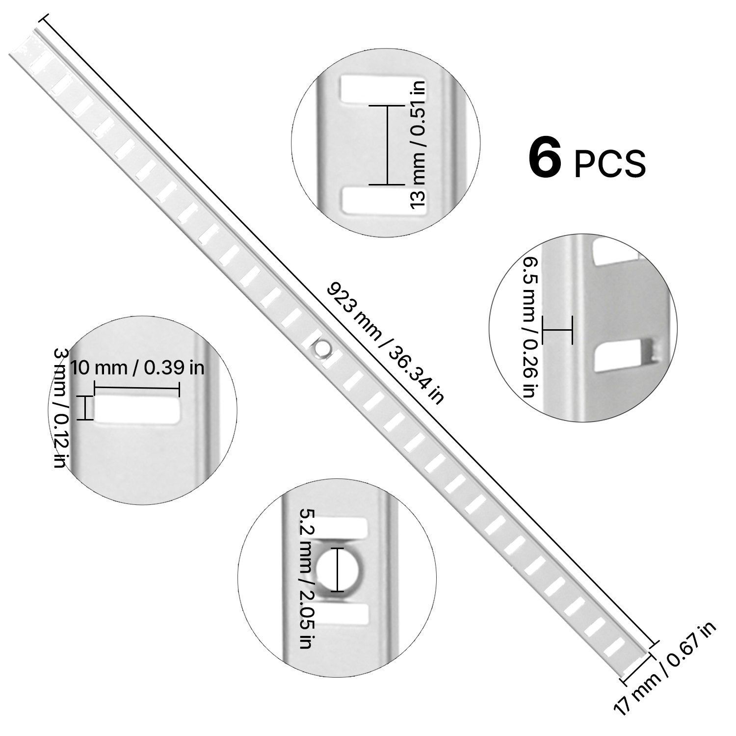 Pilastry półkowe VEVOR, 923 mm, 6 szt., regulowane stalowe wsporniki półek, wsuwane słupki listew pilastrowych z 24 śrubami, pasujące do systemu półek ściennych, organizacja szafy