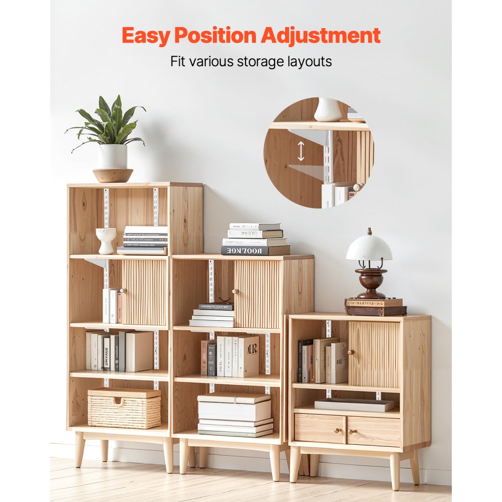 Pilastry półkowe VEVOR, 1536 mm, opakowanie 5 szt., pionowy system półek ściennych, wytrzymały system wsporczy z dwoma otworami, 25 śrub, nadaje się do organizacji szafek i szaf, kolor srebrny