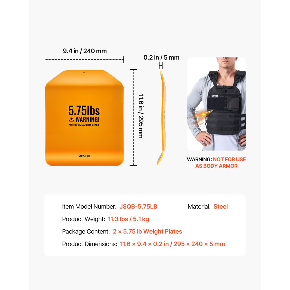 Obciążniki VEVOR do kamizelek obciążeniowych 5,2 kg, zestaw (2 x 2,6 kg), zakrzywione obciążenia do kamizelek obciążeniowych do WOD-ów i treningu funkcjonalnego, ergonomiczne dodatkowe obciążenie do treningu siłowego, biegania i fitnessu