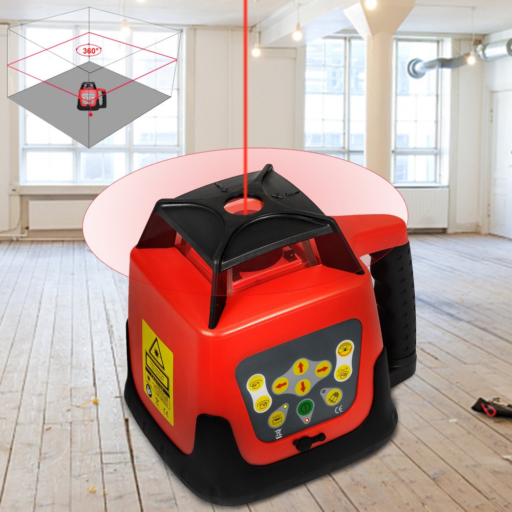 VEVOR 360° obrotowy czerwony laser samopoziomujący 5 stopni obrotowy czerwony poziom lasera Zasięg 250 m, poziom lasera IP54 wodoodporność, wodoodporny poziom lasera -20ºC - 45ºC