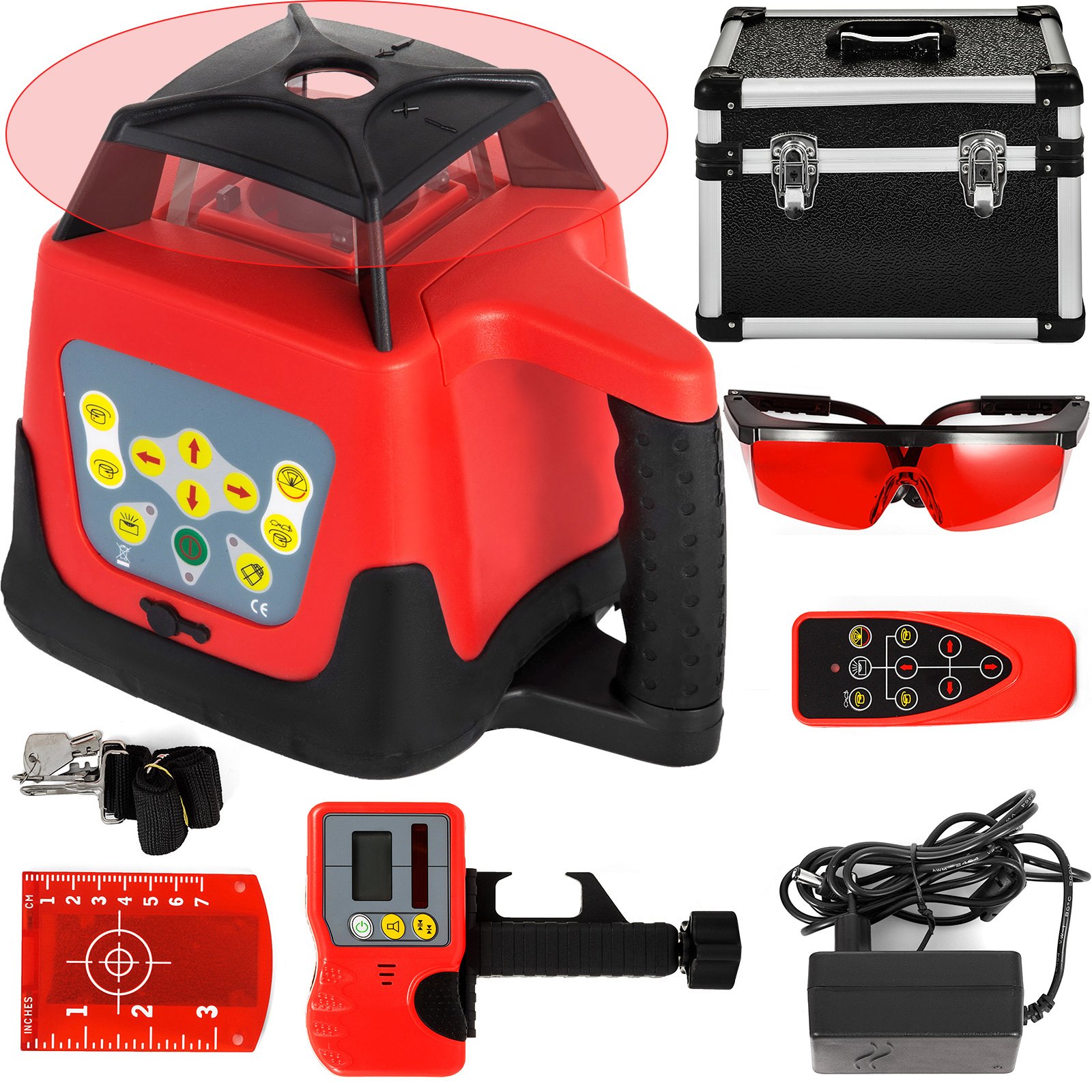 VEVOR 360° obrotowy czerwony laser samopoziomujący 5 stopni obrotowy czerwony poziom lasera Zasięg 250 m, poziom lasera IP54 wodoodporność, wodoodporny poziom lasera -20ºC - 45ºC