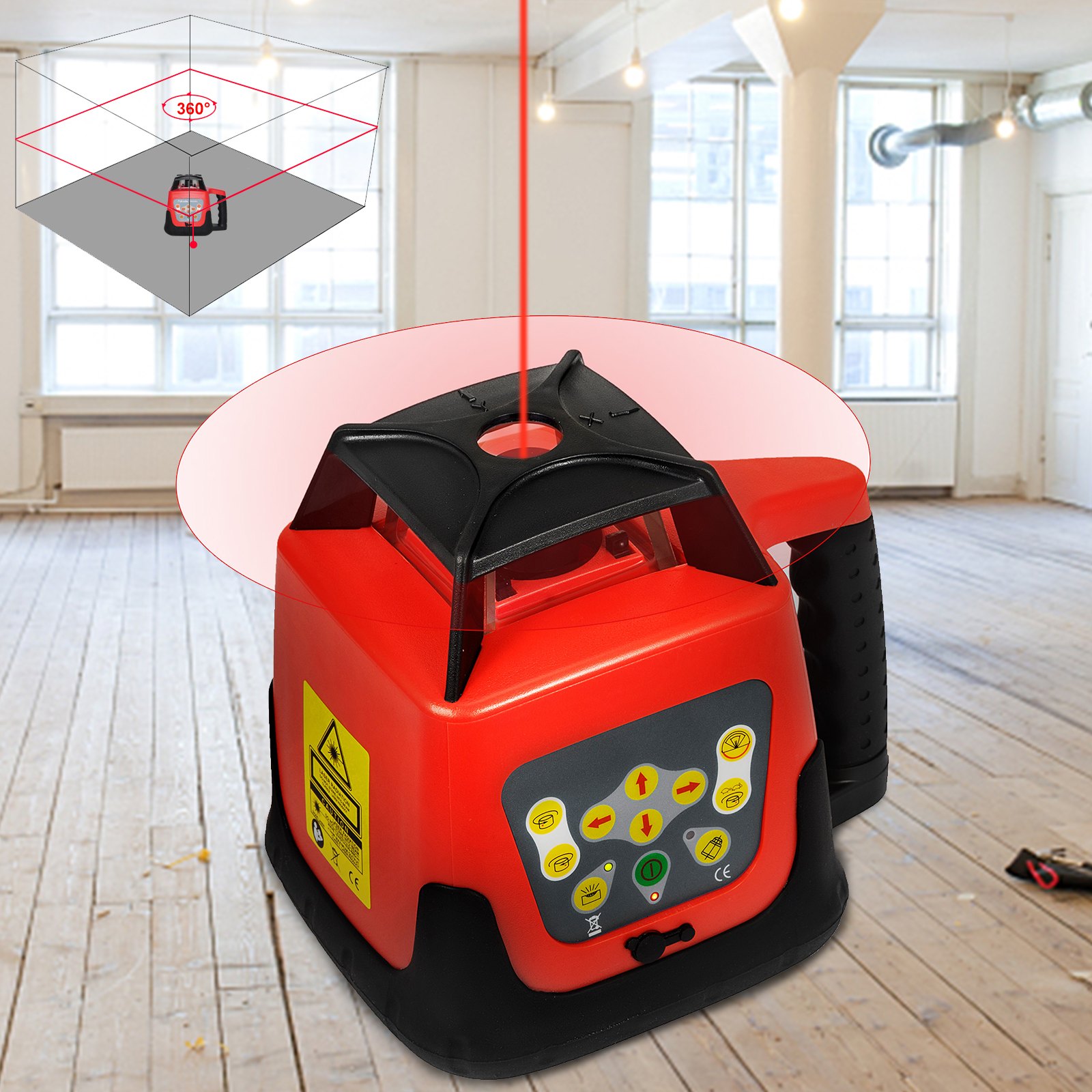 VEVOR 360° obrotowy czerwony laser samopoziomujący 5 stopni obrotowy czerwony poziom lasera Zasięg 250 m, poziom lasera IP54 wodoodporność, wodoodporny poziom lasera -20ºC - 45ºC