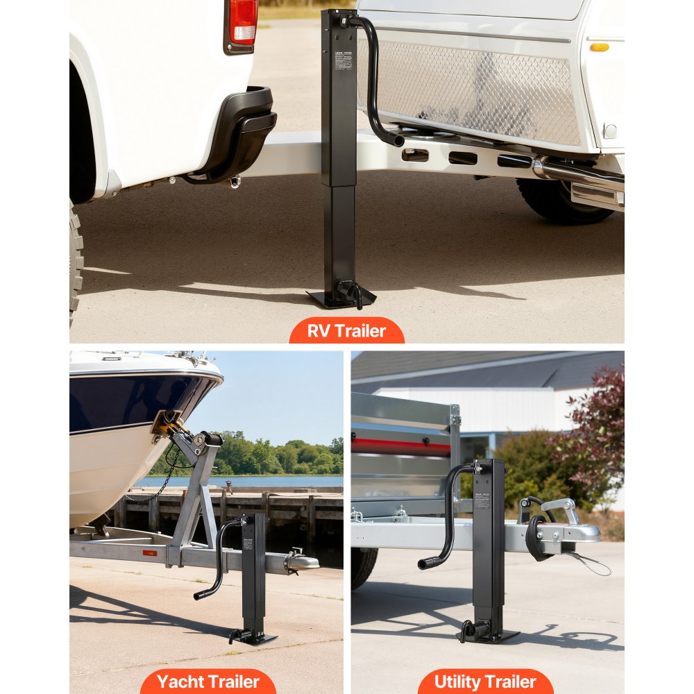 VEVOR Heavy-Duty Trailer Jack, 5443 kg Load Capacity, Sidewind Square Direct Weld-on Trailer Jack with Handle Crank, Adjustable Drop Leg, 674 mm Travel for Lifting RV, Utility, Yacht Trailers