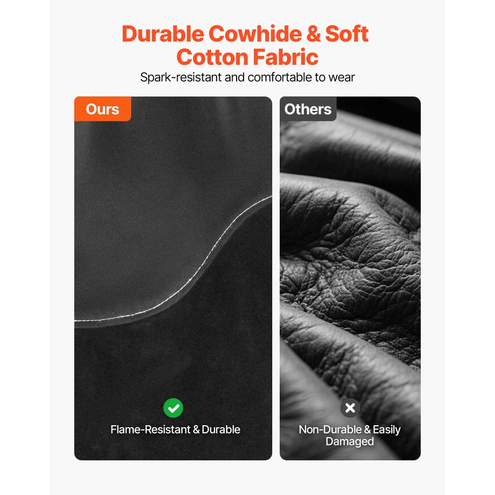 Rękawy spawalnicze VEVOR, 533 x 95 mm, rękawice spawalnicze ze skóry bydlęcej i bawełny trudnopalnej, ochronne rękawy spawalnicze z elastycznymi mankietami do spawania, kowalstwa i obróbki drewna