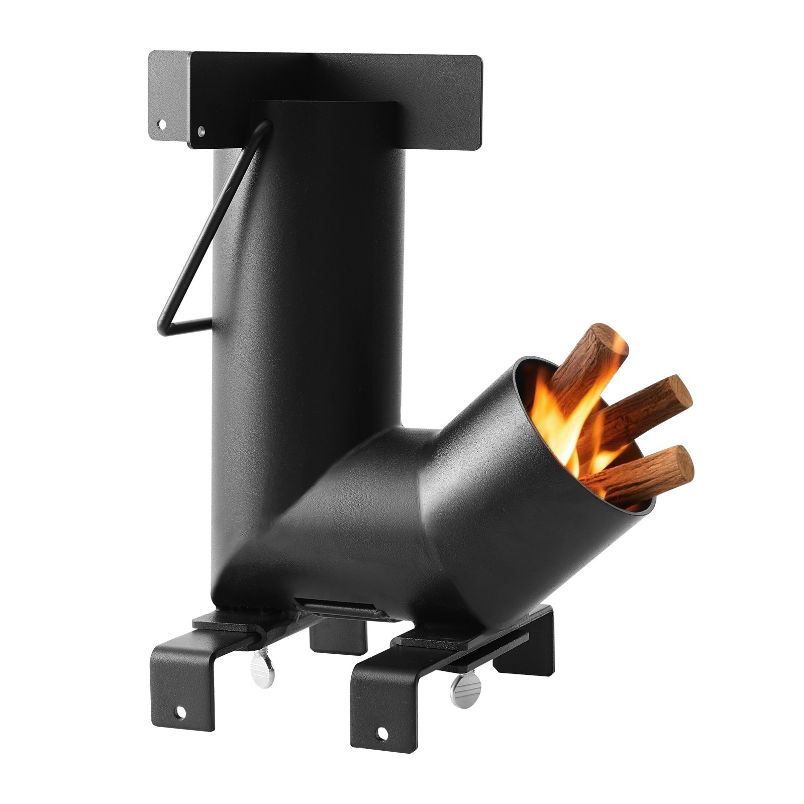 VEVOR Camping Rocket Stove, Wood Burning Portable Rocket Stove with Carrying Bag for Backpacking, Carbon Steel, Burn Wood, Twigs or Sticks for Outdoor Cooking, Backyard, Camp Cooking, Heating, Black