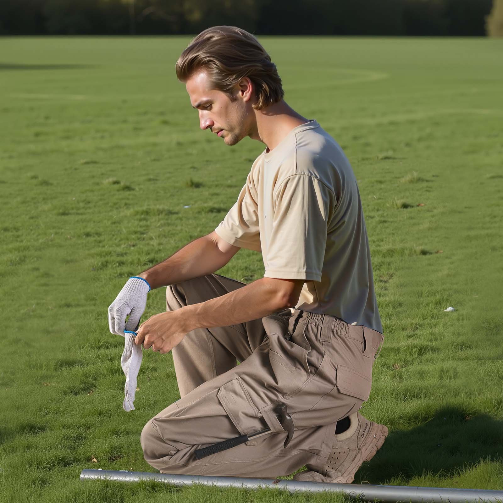 Spodnie VEVOR trudnopalne dla mężczyzn, rozmiar XL, bawełniane spodnie cargo męskie, odporne na ogień i rozdarcie, z wieloma kieszeniami, elastyczny pas, spodnie robocze dla spawaczy, na co dzień, khaki