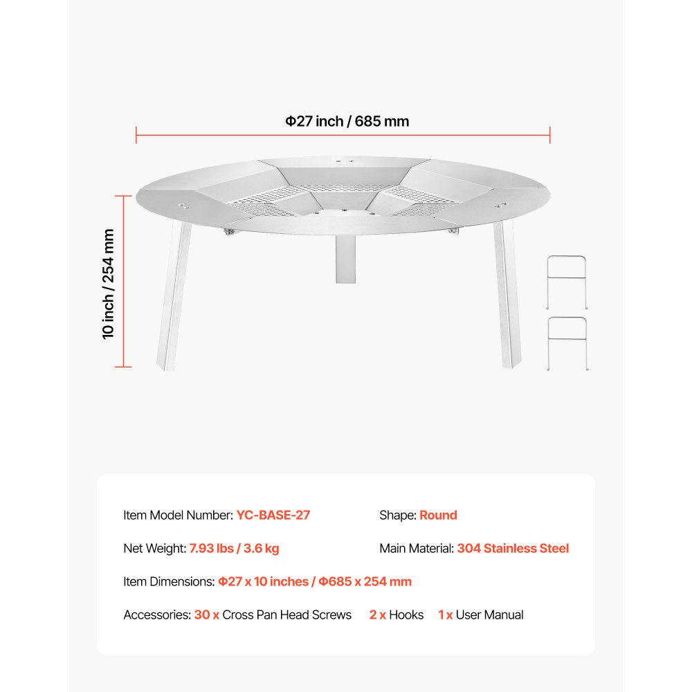 Dyfuzor ciepła do misy ogniowej VEVOR, okrągła osłona termiczna do paleniska na drewno, 685 x 254 mm, dyfuzor ciepła ze stali nierdzewnej 304, zdejmowana pokrywa palnika, akcesorium kempingowe