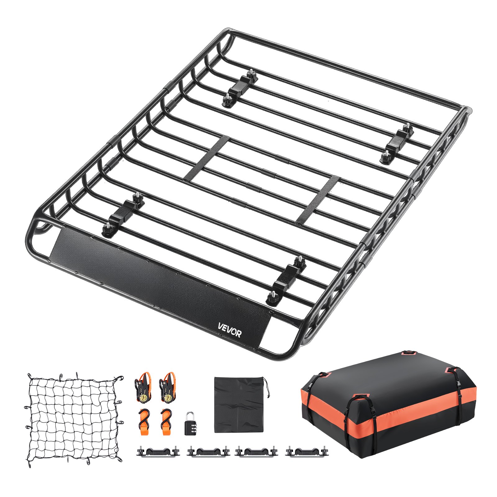 VEVOR Kosz dachowy 1300 x 910 x 105 mm, bagażnik dachowy o ładowności 90,7 kg, wykonany ze stali stopowej z torbą bagażową (112 x 87 x 26 cm), siatka dachowa z paskami zapadkowymi, idealny do SUV-ów, ciężarówek i samochodów osobowych