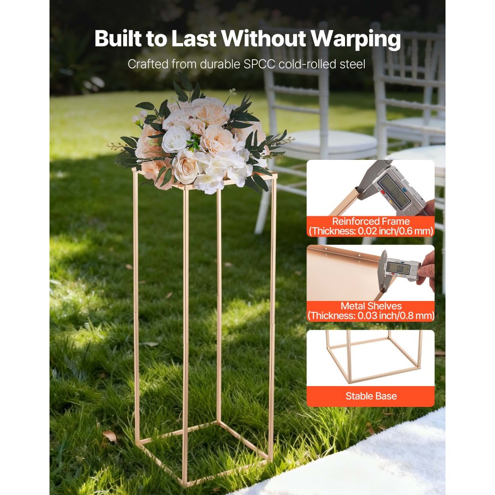 Stojak na kwiaty weselne VEVOR 280x280x800 mm, 10 szt. Stojaki na kwiaty, stojaki na kwiaty z metalową półką, złote prostokątne stołki na rośliny na wesela, imprezy, urodziny, stojaki na dekoracje stołu