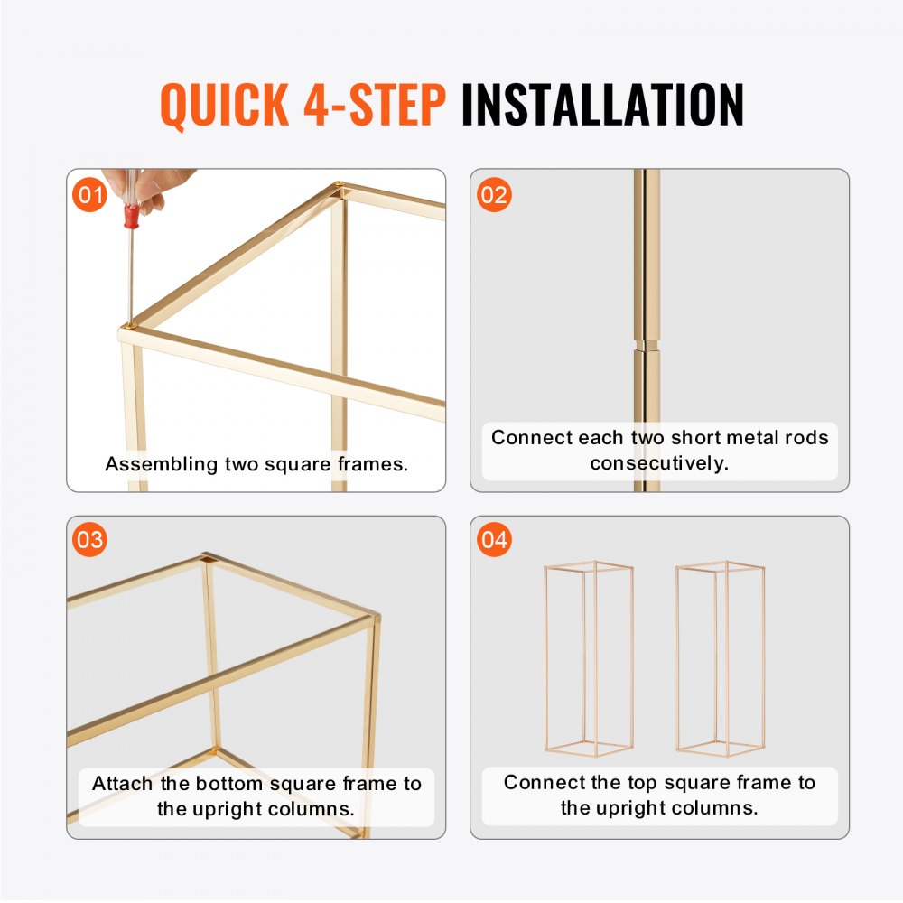 VEVOR Zestaw 2 kwadratowych stołków kwiatowych 28 x 28 x 80 cm Stojak na kwiaty, żelazny stolik boczny, nowoczesna kolumna kwiatowa, złoty galwanizowany stołek na rośliny, metalowy stojak do dekoracji barów, hoteli, kawiarni